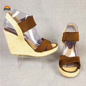Nine West Jaxson Espadrille Wedge Sandal Brown Tan Boho Chic Women's Size 8.5